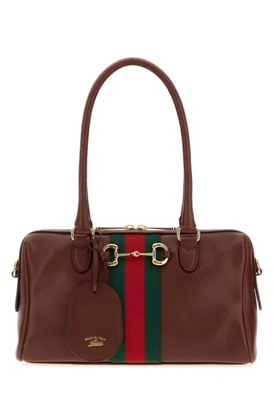 Gucci Chocolate Leather Medium Handbag 28 X 15 X 10 Cm With Gold-tone Hardware In Brown