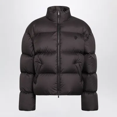 Gucci Chocolate Quilted Mini Puffer Jacket With Logo Applique In Brown