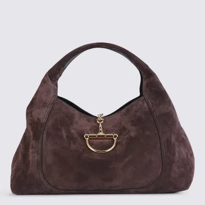 Gucci Chocolate Suede Softbit Tote Bag In Brown