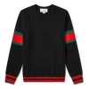 Gucci Chucky Grg Long-sleeved Sweater With Striped Round Neck At Hem Cuffs For Men Black