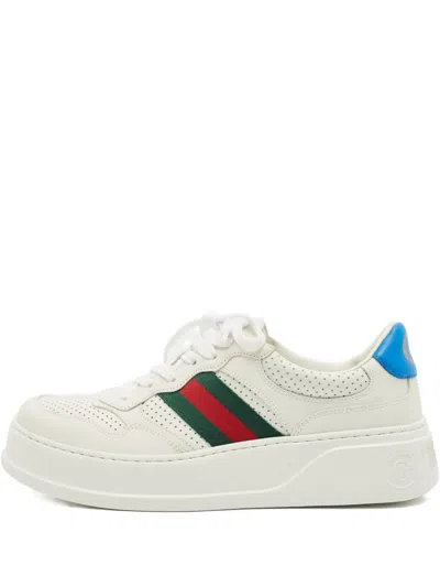 Pre-owned Gucci Chuncky B Perforated Leather Sneakers In White