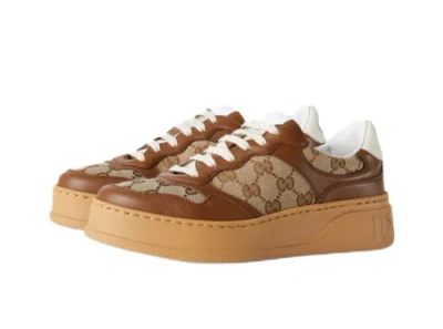 Pre-owned Gucci Chunky B Biscuit Shoes Fashion Thick Sole Heightened Shoe Women's Brown In Silver