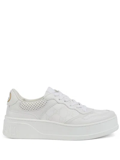 Gucci Gg Fabric And Leather Sneakers In White