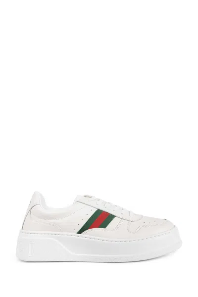 Gucci Women White Sneakers With Web Detail And Oversized Sole In Leather Woman