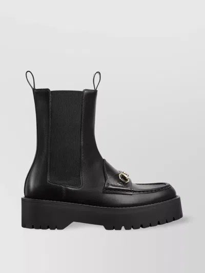 Gucci Chunky Sole Leather Boots In Gray