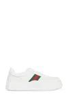 Gucci Men White Sneakers With Web Detail And Oversized Sole In Leather Man In Multi