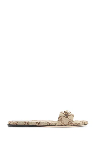 Gucci Ciabatte Horsebit Gg Canvas In Sand
