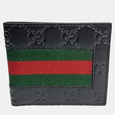 Pre-owned Gucci Cima Line Web Wallet (408827) In Black