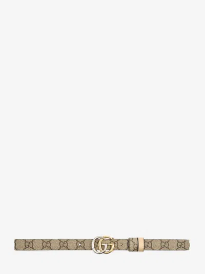 Gucci Gg Marmont Reversible Thin Belt In Brown