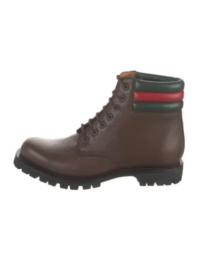 Pre-owned Gucci Cirano Lux Web Accent Boots In Brown/green/red