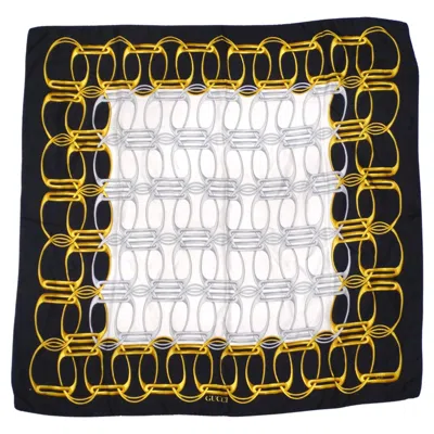 Pre-owned Gucci Circa 1990s Silk Chain Link Motif Scarf In Black