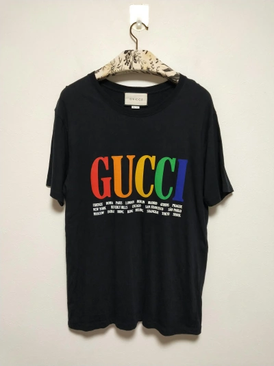 Pre-owned Gucci Cities Logo Tee In Black