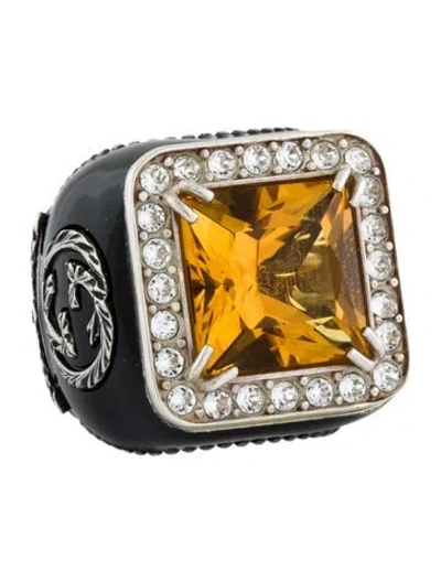 Pre-owned Gucci Citrine, Crystal & Enamel Cocktail Ring In Multi