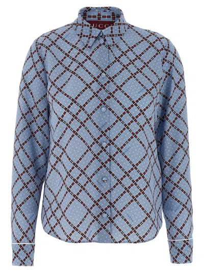 Gucci Clamp Print Shirt Shirt And Blouse Multicolor In Blue