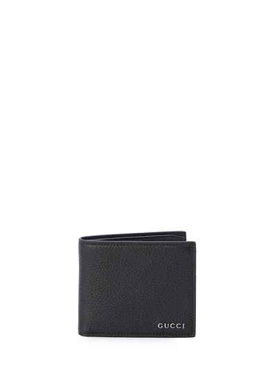 Gucci Classic Black Grained Leather Bi-fold Wallet For Men