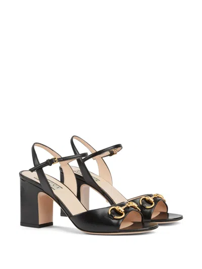 Gucci Classic Black Leather Heeled Sandals For Women