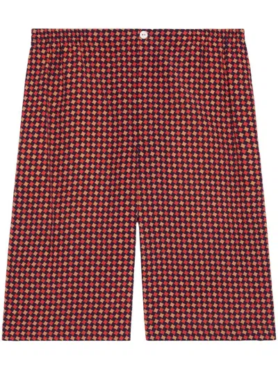 Gucci Classic Blue And Red Cotton Shorts For Men