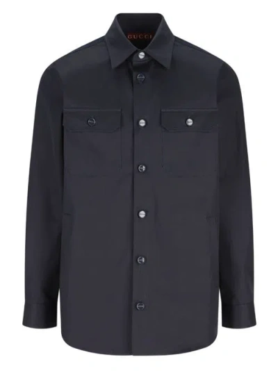 Gucci Classic Button-up Shirt In Size 46 In Blue