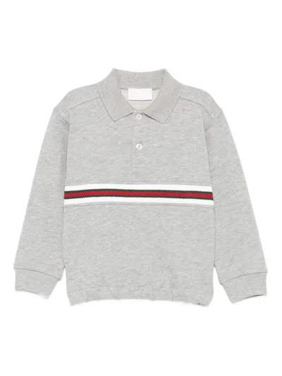 Gucci Babies' Classic-collar Striped Polo Shirt In Gray