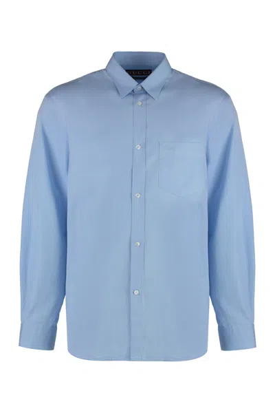 Gucci Classic Cotton Poplin Shirt For Men In Light Blue