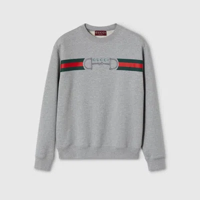 Gucci Men Grey Crewneck Sweatshirt With Logo Detail On The Front In Cotton Man In Gray