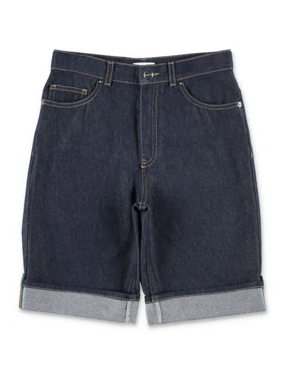 Gucci Classic Five-pocket Cuffed Shorts For Boys In Blue