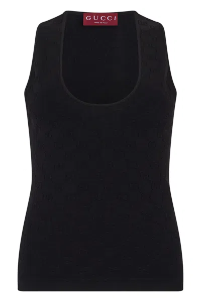Gucci Classic Gg Jacquard U-neck Tank Top In Black