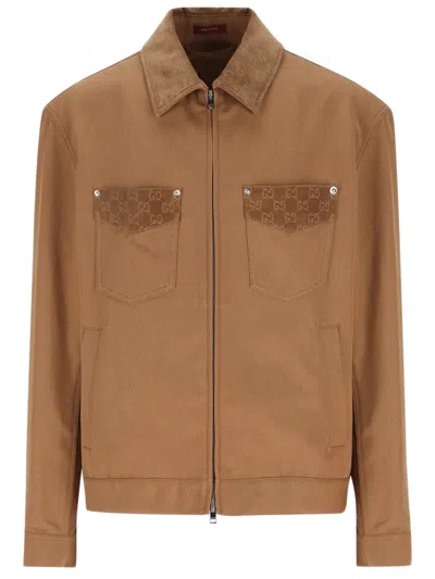 Gucci Classic Gg Motif Jacket Size 48 In Brown