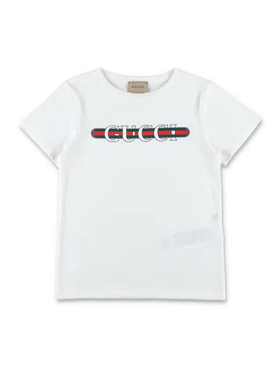Gucci Classic Logo Cotton T-shirt For Boys In White
