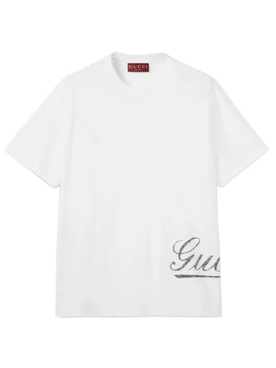 Gucci Classic Logo Print Short Sleeve Tee - Size M In White