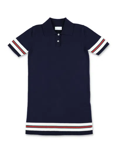 Gucci Classic Polo Mini Dress For Girls In Ink/white