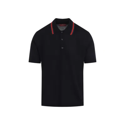 Gucci Classic Polo T-shirt In Blue Wool In Black