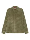 Gucci Horsebit Pattern Silk Long Sleeve Shirt In Green