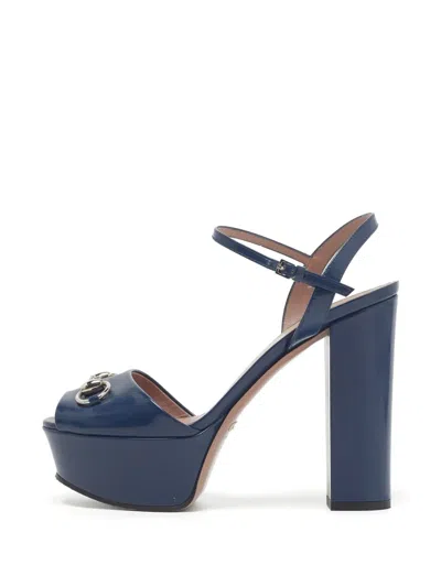 Pre-owned Gucci Claudie Horsebit Sandals In Blue