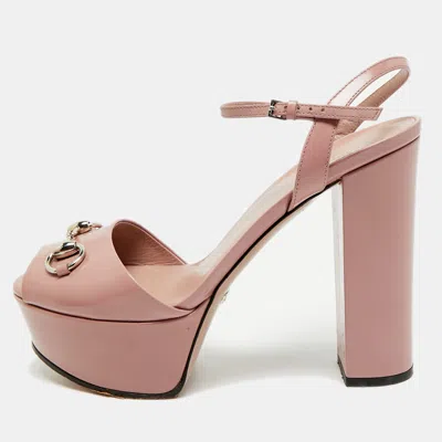 Pre-owned Gucci Claudie Size 38 Beige Patent Leather Platform Sandals