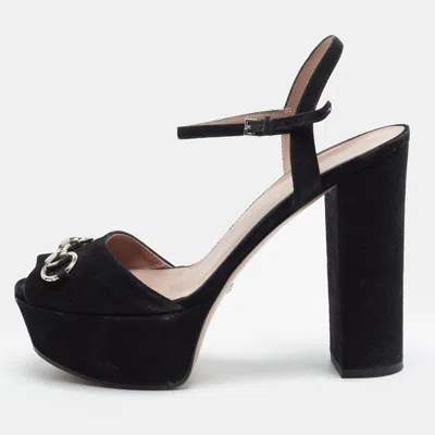 Pre-owned Gucci Claudie Size 38 Black Suede Platform Sandals