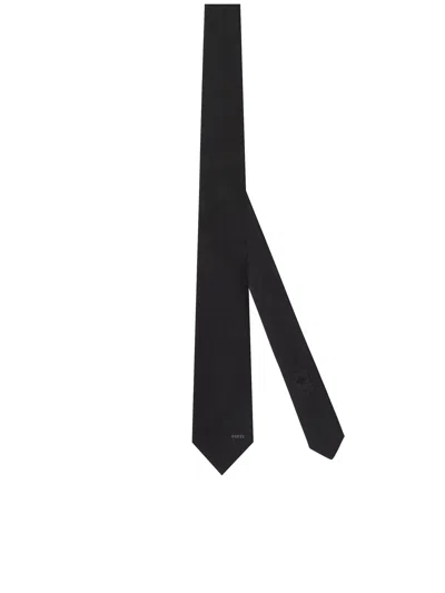 Gucci Clip Tie In Jacquard Silk In Black