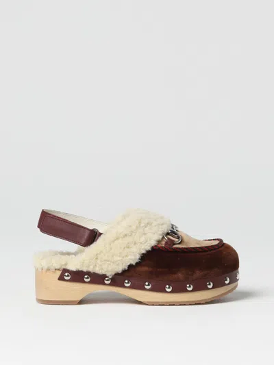 Gucci Kids'  Clog In Velvet And Wool With Horsebit In Brown
