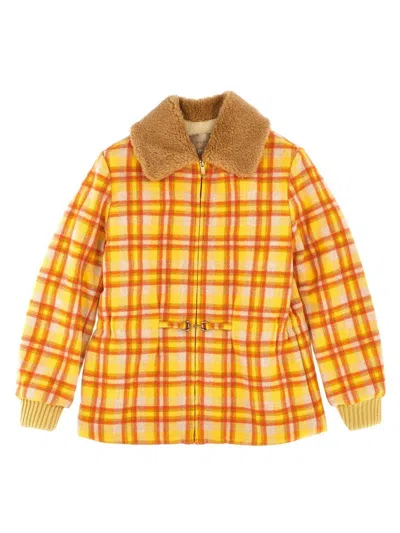 Gucci Check Coat In Yellow