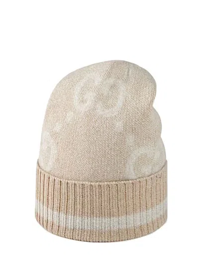 Gucci Gg Damier-jacquard Cashmere Beanie In Brown