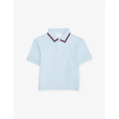 Gucci Babies' Logo-collar Cotton Polo Shirt 6-36 In Blue