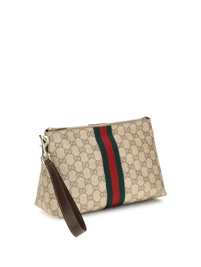 Gucci Gg Canvas Web Stripe Card Case In Beige