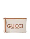 Gucci Logo-print Leather-trim Canvas Clutch In Beige