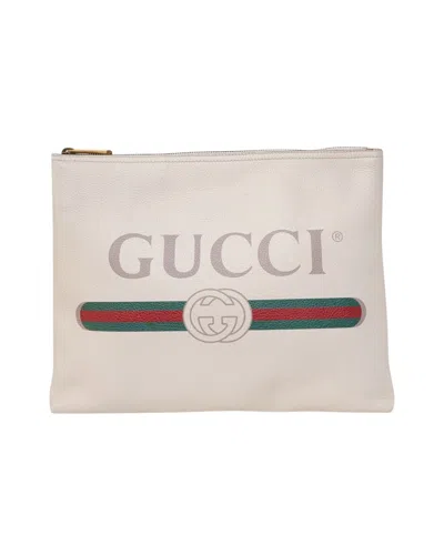 Gucci Clutch Web Logo White In Grey