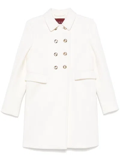 Gucci Wool Coat With Interlocking Gg Buttons In Yellow