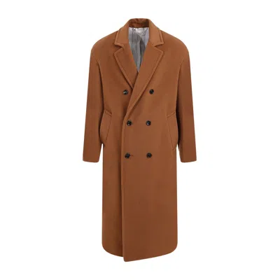 Gucci Men Double-breasted Coat In Brown