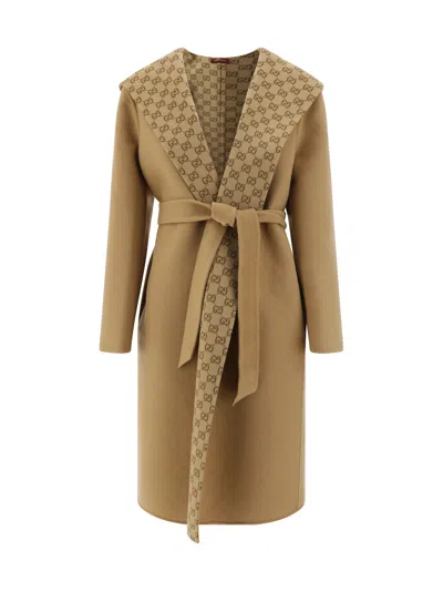 Gucci Women Gg Wool Reversible Coat In Brown