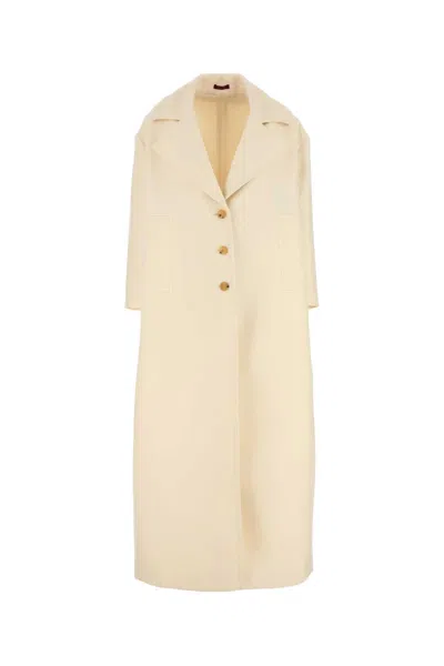 Gucci Coat Crepe Wool Slk Gg_petite In Neutral