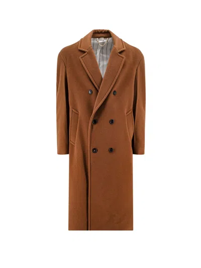 Gucci Men Double-breasted Coat In Brown