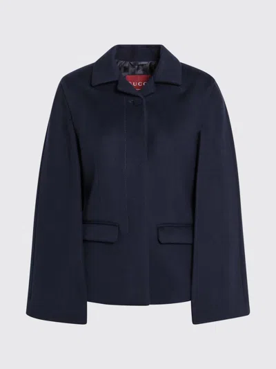 Gucci Wool Single-breasted Cape Jacket In Blue